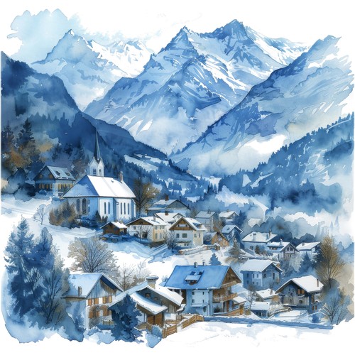 Wandbild dorf berge - berge, alpen