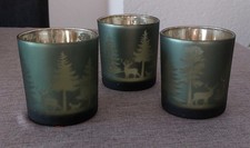Teelichthalter, Gläser in grün-gold, 8 cm, 3 Stück
