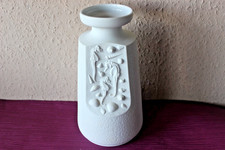 weiße Vintage OP6022 Bisquit Porzellan Vase Bareuther Waldsassen Seepferdchen