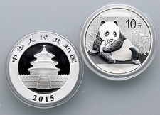 2x Silbermünze CHINA PANDA je 1 Oz Jahrgang 2015 original gekapselt