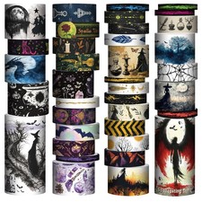 Forwarss 37 Rollen Washi Tape Set, schwarzes Motiv, Hexen, magische Deko... 