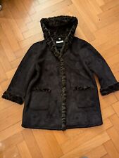 Caren Pfleger Mantel Gr. 48 schwarz, Kapuze, Kunstfellfutter, sehr guter Zustand