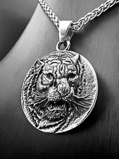 Tiger Medaillon Anhänger Edelstahl Halskette Stern Zeichen Schmuck Biker K199A