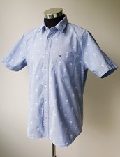 Tommy Hilfiger Kurzarm Slim Fit Hemd / Größe XL / Blau-Weiß / Palmen