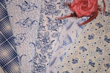 kleine Muster Stoffe Baumwolle Blumen 5 Stk. 30 x 30 cm Rot Blau Weiß Rosen