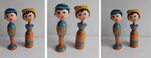 Paar kusspuppen holz vintage - 1,