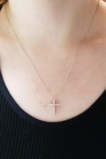 Halskette 14 Kt Gold 0,25 Kt echter natürlicher Diamant Kreuz Anhänger