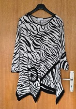 221M ) Lagenlook Tunika Bluse Zipfel  XL Zebra-Schwarz-Weiss mit Pailletten Clas