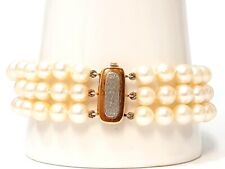 Akoya Perlen Armband 3-reihig mit 14K 585 Weiß- und Gelbgold Verschluss um 1940