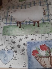 Stoffrest  Patchworkstoff Baumwolle SHABBY- SCHAF; HERZ; KORB ,35cm x 1,50 Meter