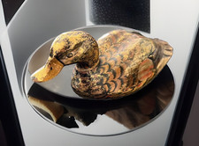 Ente Erpel Holz Gold Schwarz