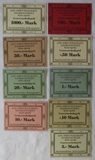 9 Banknoten 0,10 bis 100 Mark