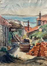 Aquarell häuser see - aquarell,