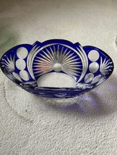 Kristall Schale blau oval groß