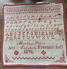 Antikes Stickmustertuch Cross Stitch 1891 Uroma alte Handarbeit Küchentuch