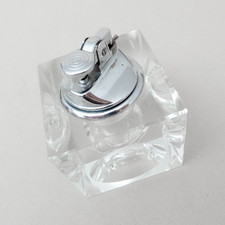 Feuerzeug Tischfeuerzeug Glas Würfel Kristall genuine lead crystal handcut 60er