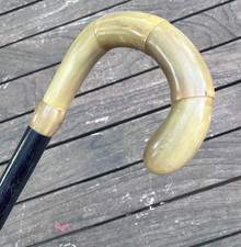 Spazierstock Gehstock schwarz lackiertes Holz mi Horngriff antik ca. 1920 L=92cm