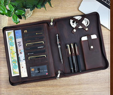 A5 Leder Aktenmappe | Konferenzmappe | Schreibmappe | mit Reißverschluß