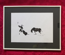 Tusche, Hommage a Pablo Picasso, Stierkampf, Unikat, monogrammiert, 1984