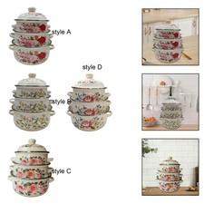 3x Emaille Suppentöpfe Eintopf Bohnen Simmer Topf für Induktion Herde Gas