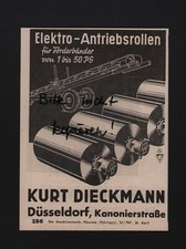 DÜSSELDORF, Werbung 1941 Kurt Dieckmann Elektro-Antriebs-Rollen für Förderbänder