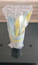 IKEA KALAS Kindergeschirr Becher Besteck Kunststoff bunt Löffel Gabel Messer