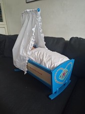 Antike Puppenwiege Spielzeug Deko DDR Vintage Retro blau Wiege Himmel alt 4