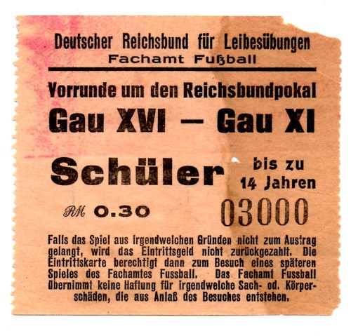 Ticket reichsbundpokal gau xvi - ticket,
