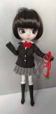 School uniform dress outfit +red glasses + black wig + boots for Pullip -NO doll
