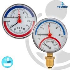 tecuro Ø 80 mm Bi-Metall Thermometer 0 - 120°C und Manometer 0-4 bar, 1/2 Zoll