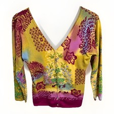 Maria Di Ripabianca Seidenmischung verziert Multi 3/4 Ärmel Knopf Cardigan UK10