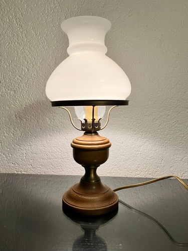 Tischlampe holz messing - holz, opal