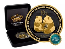 2009 1OZ Silber Silver Panda China 24kt Gold BlackEmpire Ruthenium NUR1000 PP 91