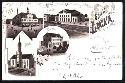 Lithographie lucka bahnhof - lucka,,