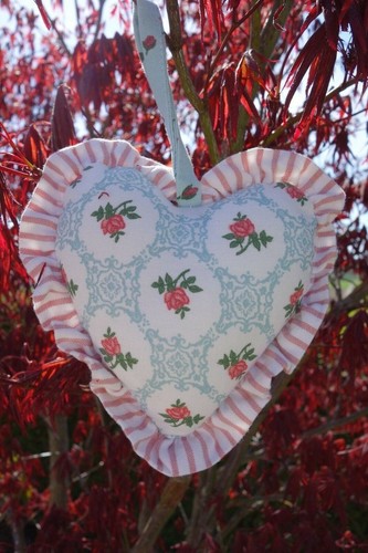 Stoffherz rosa rosen 11cm - rosa,