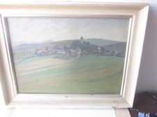 42807 Ölgemälde Dorf Kirche Rahmen doubliert Trümper August 1921 Düsseldorf