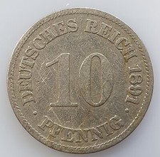 10 Pfennig Stück 1891 E Deutsches Reich Reichsadler alte Kaiserreich Münze