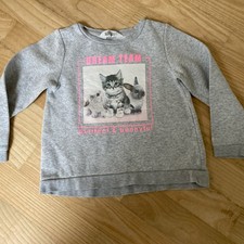 Sweatshirt Pullover Katze, H&M, grau Gr.110/116
