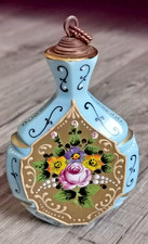 Wunderschöne Schnupftabak - Flasche aus Glas mit Emaillemalerei, Blumen, Gold