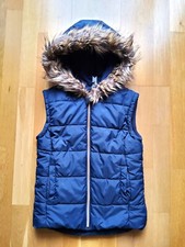 Mädchen Gr. 122 128 Steppweste Friboo Weste Übergangsjacke blau mit Felloptik