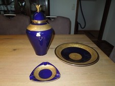 Konvolut Lindner Kueps Bavaria Porzellan Echt Cobalt 3 Teile Ätzgold Handarbeit