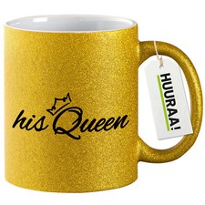 Glitzer-Kaffeetasse his Queen Krone Geschenkidee Souvenir Präsent Wichtelgeschen