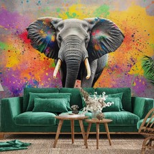 Fototapete Elefant farbige Farbe Struktur Beton VLIES TAPETE XXL + KLEISTER 368