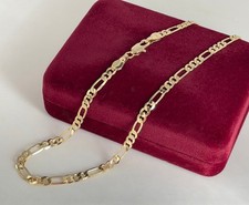 Luxus Figarokette Herren Damen 4mm Halskette 585er Gelbgold 14K vergoldet 60cm