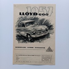1956 Lloyd 600 Automobil KFZ Werbung Werbeanzeige Reklame Advertising