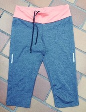Laufhose, running tights, Fitnesshose, 3/4-Länge, Gr. 3, grau mit orange, Crane