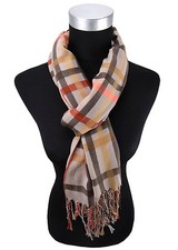 Damen Schal braun beige schwarz lachs kariert Gr. 180 cm x 68 cm - Tuch Halstuch