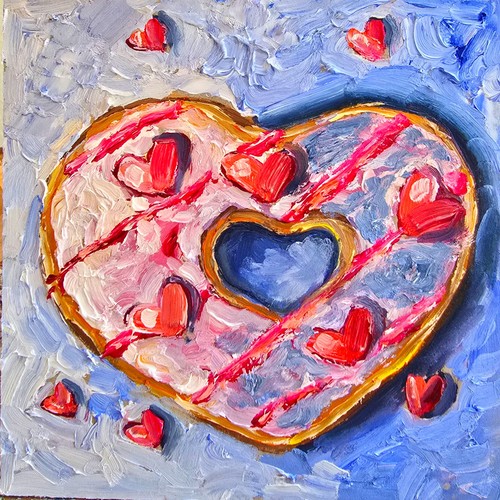 Herzförmiger donut ölbild - donut,