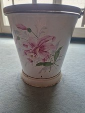 ♥♥ schöner alter Emaille Eimer ♥♥ Eimer Emaille weiß mit Blumenmotiv ♥♥