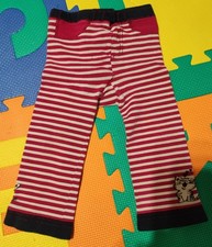 Baby-Kleidung – Hose – Größe 74/80 – Rot - Weiß – Gestreift / Katze – Lala